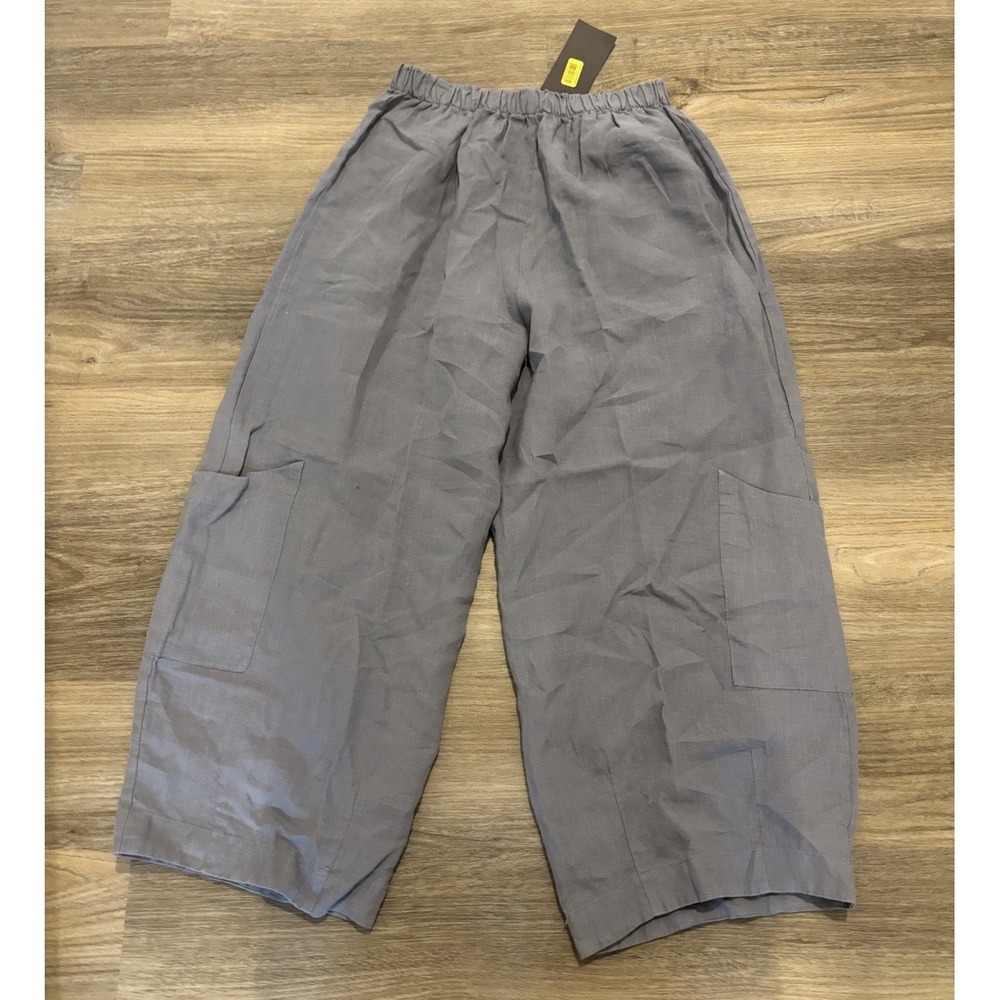NWT Bryn Walker Casbah Pants Lighthouse Blue 100% Linen Wide Small Elastic Waist